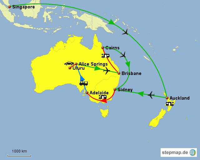Australien und Neuseeland Reiseroute