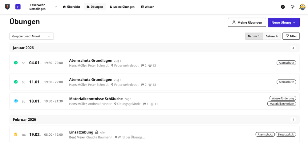 Feuerwehrübungen planen mit Grannus